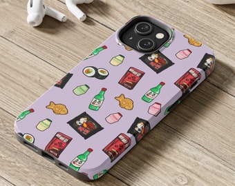 Custodia per iPhone con snack coreano / Lilla / Custodia rigida per telefono / Cibo asiatico Soju Ramyeon / Corea del Sud / Ispirata al Kpop