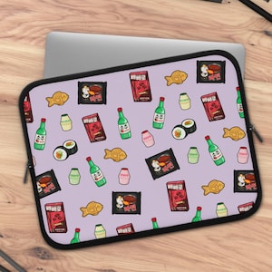 Bonita funda para portátil con comida coreana: ideal para estudiantes, accesorio tecnológico divertido, ideal para la vuelta al cole, regalo para amantes de la comida, snacks kawaii.