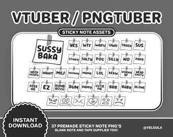 37 VTuber / PNGTuber Sticky Note Aktiva Schwarz Grau | Streamer Einrichtung | Twitch Channel Punkte | Lustiger Stream Overlay | Kawaii Vtubing | Live2D