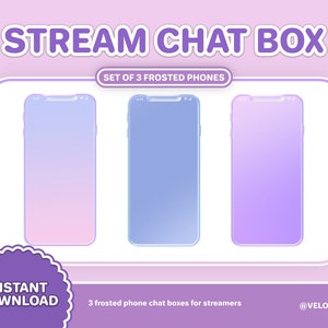 Stream Chat Box / Set of 3 Frosted Phones / Twitch Overlay / Cute Aesthetic, Stream Setup, Vtuber Background, Kawaii, Soft vibe