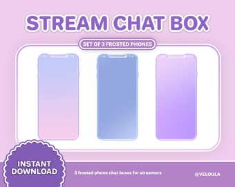 Stream Chat Box / Set of 3 Frosted Phones / Twitch Overlay / Cute Aesthetic, Stream Setup, Vtuber Background, Kawaii, Soft vibe