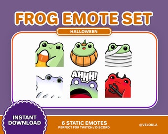 Emote Twitch della rana di Halloween - Set di 6 emote / Statico / Kawaii / Horror / Sovrapposizioni tema rana / Impostazione streaming / Youtube / Discord