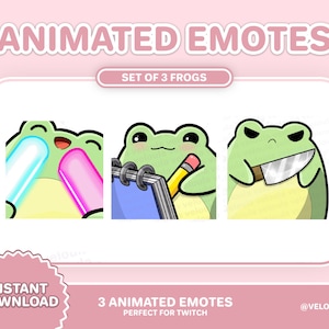 3 x ANIMATED Frog Emote Set for Twitch Streamers! Kawaii dancing rave noted knife frog theme overlays