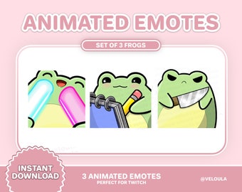 3 set di emote rana ANIMATA per gli streamer Twitch! Kawaii danzante rave notato sovrapposizioni di temi di rana coltello
