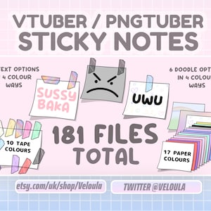 MEGAPACK de ativos de notas adesivas VTuber / PNGTuber | TOTALMENTE PERSONALIZÁVEL | Configuração do streamer | Pontos do canal Twitch | Sobreposições engraçadas de stream