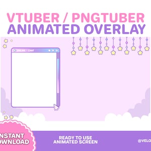 Animated VTuber / PNGTuber Overlay | Window UI Theme | Cute | Aesthetic | Moon, Stars | Streaming Overlays |  Pastel Pink Purple Blue