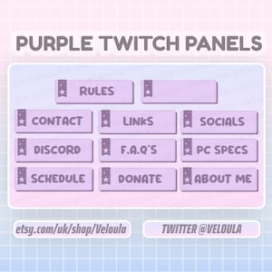 11 x Purple Twitch Panels - Aesthetic, celestial, pastel lilac assets for streaming