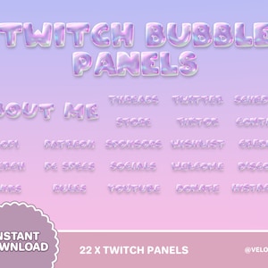 Soap Bubble Twitch Panels - 22 x Panels | Pastel, kawaii, Pink | Streamer Setup | Twitch overlays | Custom Panels | Cute and Soft Aesthetic