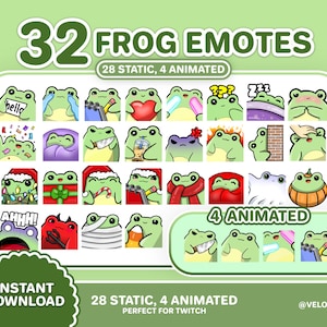 Twitch Frog Emotes | Set of 32 | INSTANT DOWNLOAD | Animated, Static and cute Frog Animal Emotes for Streaming | VTuber assets and help