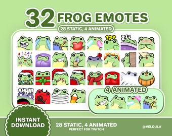 Twitch Frog Emotes | Set of 32 | INSTANT DOWNLOAD | Animated, Static and cute Frog Animal Emotes for Streaming | VTuber assets and help
