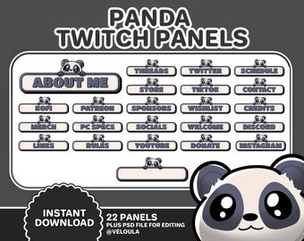Panda Twitch Panels | CUSTOMIZABLE | Streaming Setup | Cute Animal panels | Kawaii Bear custom panels | Vtuber Assets | Streamer Assets