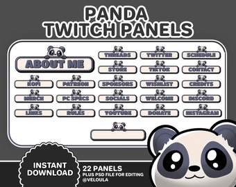 Painéis Panda para Twitch | Recursos personalizáveis para streamers com tema de urso kawaii (Download Digital)