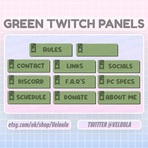 11 x Green Twitch Panels - Aesthetic, retro, pastel plant assets for streaming