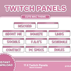 11 x Pink Mac Twitch Panels - Aesthetic, retro, computer, pastel assets for streaming