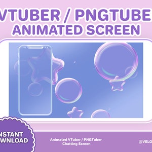 Animated VTuber / PNGTuber Chatting Screen / Blue Bubble Twitch Overlay / Cute Aesthetic, Stream Setup, Background, Kawaii, VTuber Assets