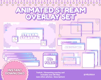 Kawaii Stream Pack | INSTANT DOWNLOAD | Animated Twitch Overlay | Youtube Stream Setup | Static Stream Screen | Webcam Overlay