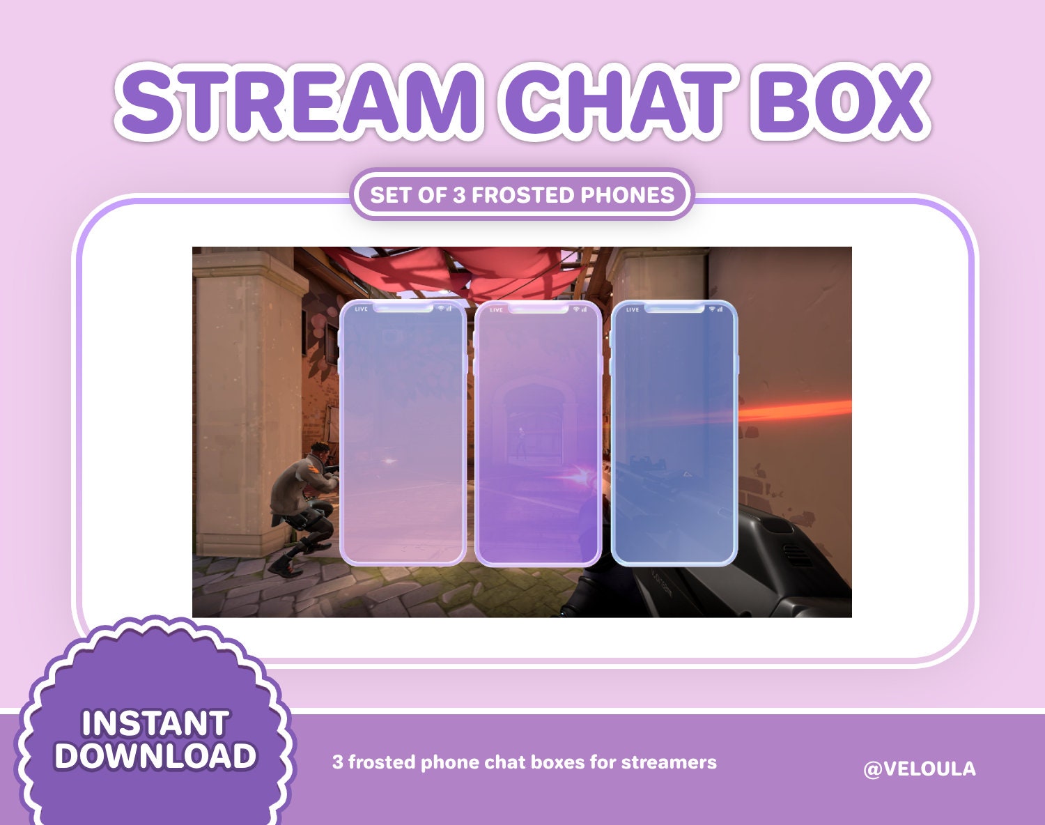Stream Chat Box / Set of 3 Frosted Phones / Twitch Overlay / Cute