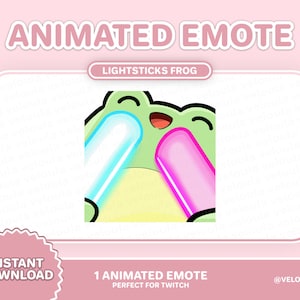 ANIMATED Lightsticks Frog Emote Set for Twitch Streamers! Kawaii dancing rave kpop frog theme overlays