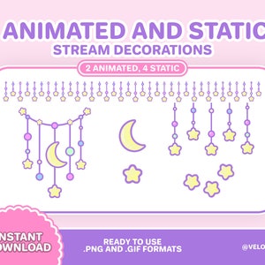 Animated Stream Decorations | VTuber / PNGTuber | Cute | Aesthetic | Moon, Stars | Streaming Overlays |  Pastel Pink Purple Blue