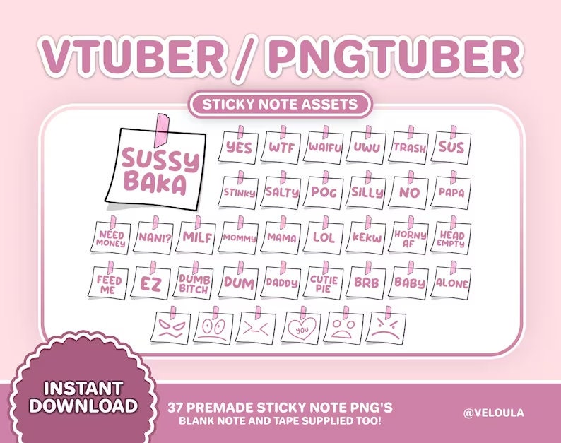 Vtuber / Pngtuber Sticky Note Asset MEGAPACK | PREMADE & CUSTOMIZABLE ...