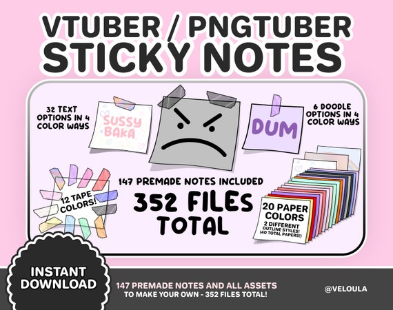 VTuber / PNGTuber Sticky Note Asset MEGAPACK | PREMADE & CUSTOMIZABLE   | Streamer Setup | Twitch Channel Points | Funny Stream overlays