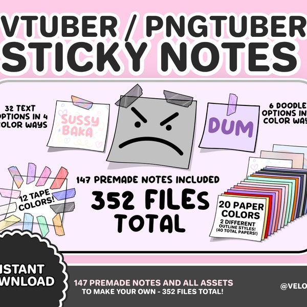 VTuber / PNGTuber Sticky Note MEGAPACK | VORGEFERTIGT & INDIVIDUALISIERBAR | Luftschlangen-Einrichtung | Twitch Channel Punkte | Lustige Stream Overlays