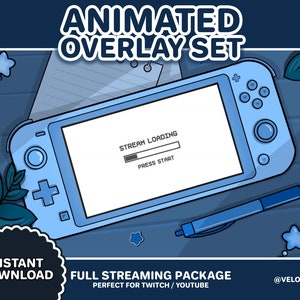 Scènes animées Twitch du bureau de jeu Switch - Début de la diffusion, Soyez de retour, fin de la diffusion, Écrans de jeu, Lofi, Blue, Vtuber