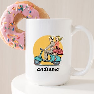 Taza retro Vespa Scooter: Taza de café Andiamo Italia