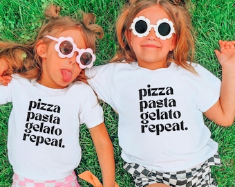 Italian Foodie Kids T-Shirt Gift for Italy Lovers and Foodies, Pizza Pasta Gelato Repeat Youth Comfort Colors® Italian Food and Travel Shirt