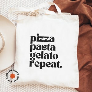 Italian Food Tote Bag Gift for Italy Lover Pizza Pasta Gelato Reusable Tote Bag Italy Girls Trip Gift for Foodie