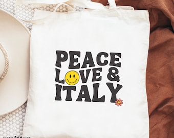 Italy tote bag, Gift for Italy lover, Peace Love & Italy bag, Italy themed tote bag, Gift for bridesmaid, honeymoon gift, Italy travel bag