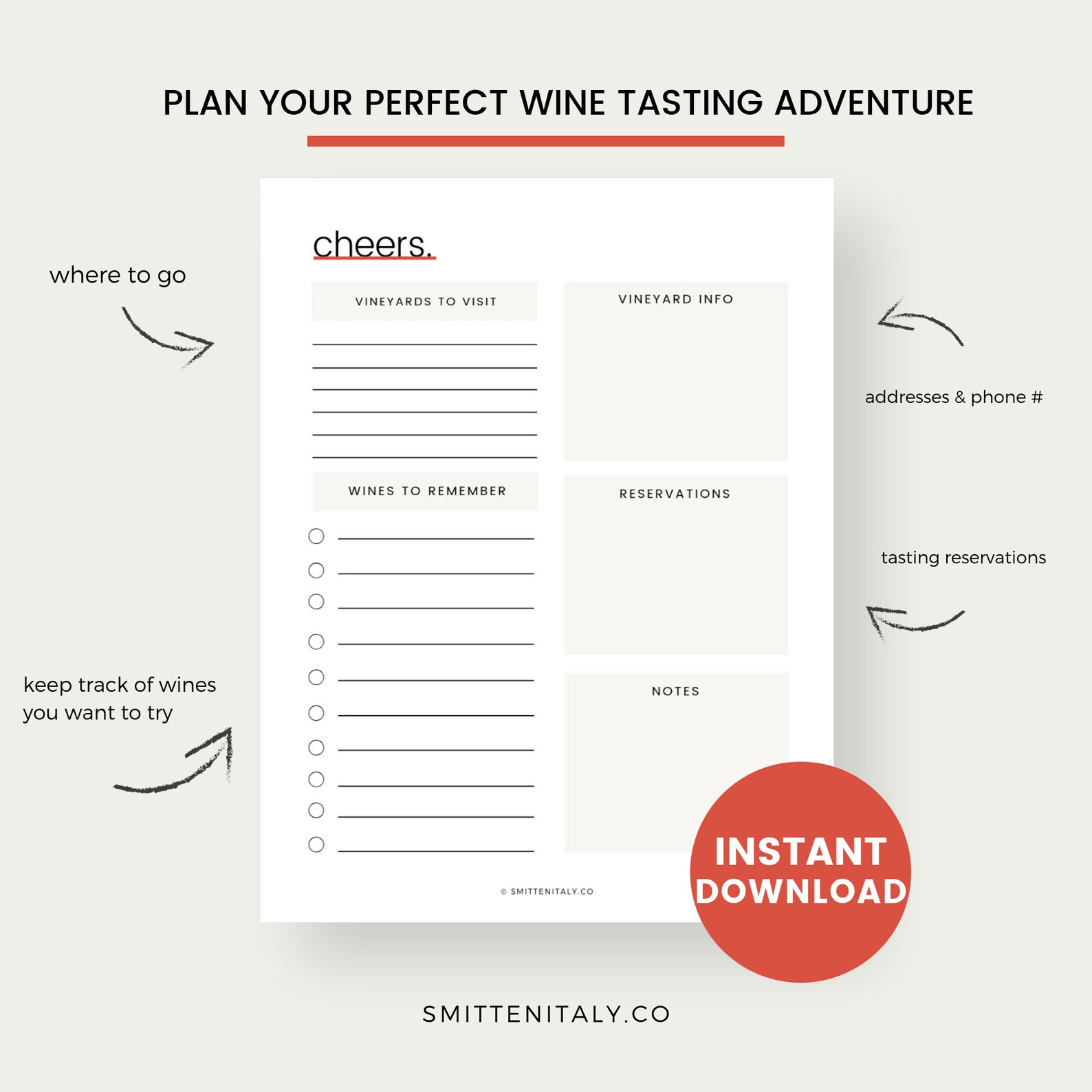 Printable Wine Tasting Notes Wine Tasting Printable Food &amp; - Etsy