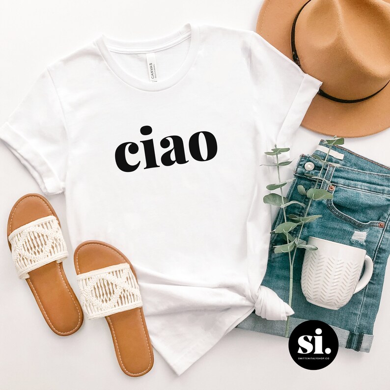 Ciao Shirt Gift for Italy Lover Italian Sayings Graphic Tee, Cute Minimalist Italy Themed Shirt White