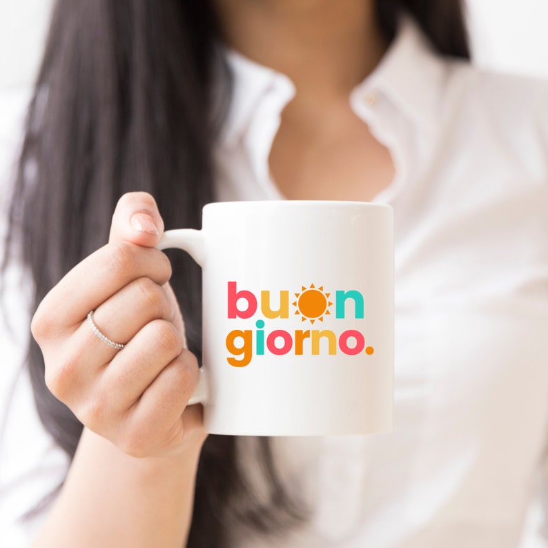 colorful buongiorno mug, gift for Italy lover