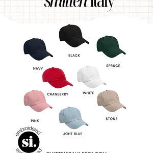 May include: A selection of baseball caps in various colors, including black, navy, spruce, cranberry, white, stone, pink, and light blue. The caps are arranged in a circle with the brand name "smitten italy" and website address "smittenitaly.etsy.com" at the bottom.