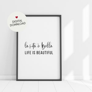Arte mural de Italia - La vida es bella - La vida es bella - Decoración de pared minimalista - Arte mural imprimible