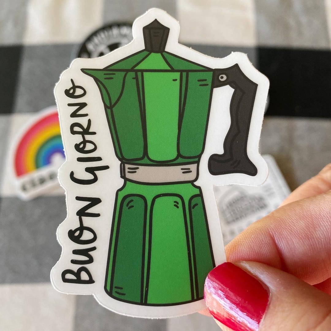 Pot Stickers Ricardo Moka Pot Sticker, Italian Coffee Sticker, Red & Green Espresso Maker ...