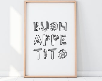 Gift for Italian Foodie, Buon Appetito Art Print Pasta Themed Wall Art, Italy Art Print, Food Themed Art Print Gift for Chef