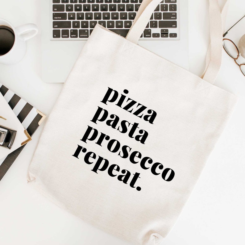 Pizza, Pasta, Prosecco, Repeat Tote bag Italy Lovers gift Foodie Gift Eco Friendly bag image 5