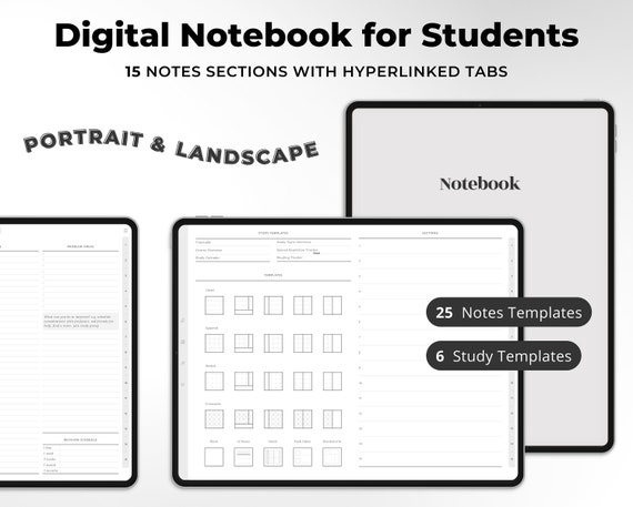 Bloc-notes numérique pour étudiants avec onglets interactifs bloc-notes  GoodNotes avec modèles de prise de notes Bloc-notes minimaliste fonctionnel  pour iPad -  France