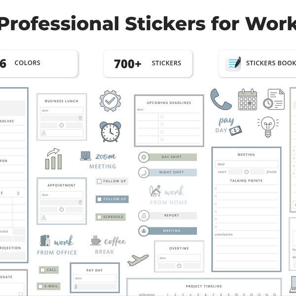 Digital Stickers - Professional Stickers for Work Planning - Sticker Pack for GoodNotes - Minimalist Digital Planner Stickers