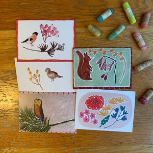 Cartes jardin - Un lot de 5 cartes illustrées