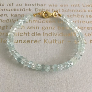 Aquamarine bracelet beads 4/4.5 mm, length variable, clasp carabiner made of silver gold-plated or silver