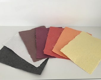 Handgeschöpftes Naturpapier, Spargelpapier, Rot, Gelb, Orange, Pink, Weiß, 7 Bögen, Größe 21 x 15 cm, DIN A5