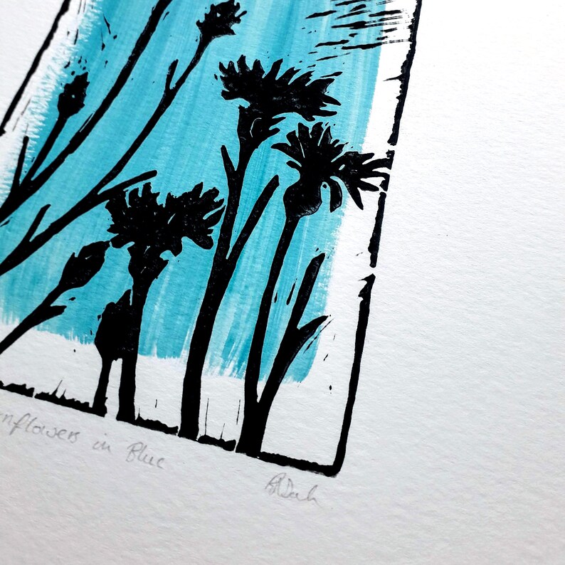 Cornflowers in Blue Lino Print