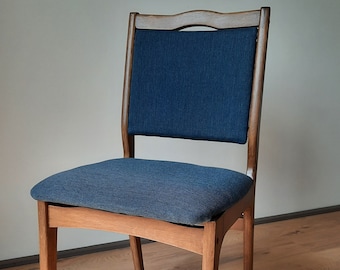 Vintage polish mid-century chair, Blue upholstery