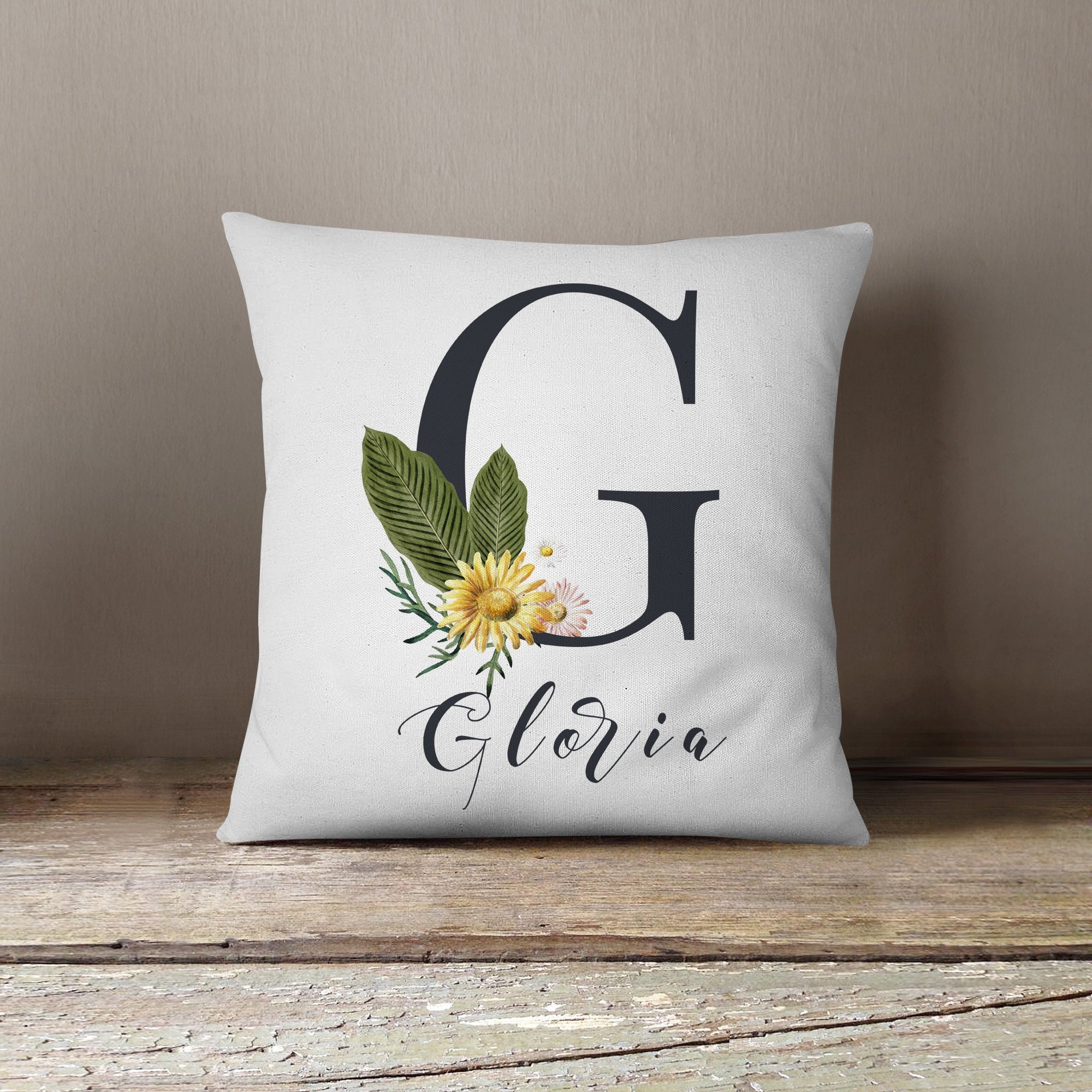 Personalized Name PIllow Letter G with blosson Pillow Custom Etsy