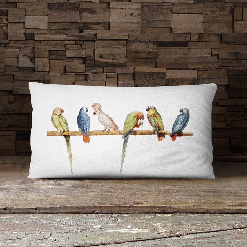 Tropical Birds Pillow Parrots Lumbar Pillow Tropical Home Etsy