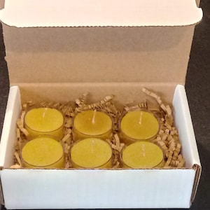 6 Pure Raw Beeswax Tealight Hemp Wick Candles: 100% Handcrafted USA/Honey Aroma/Allergy Friendly/Non-Toxic