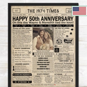 50th Anniversary gift for parents | Printable anniversary party decor | Couple's gift | 1974 Poster | US version | Digital Download